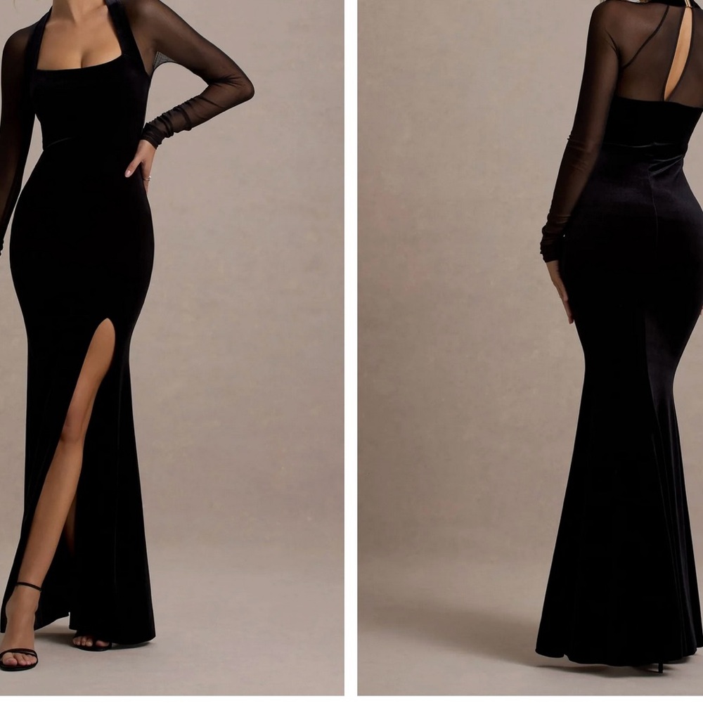 Club L London Black Sheer Sleeve Dress